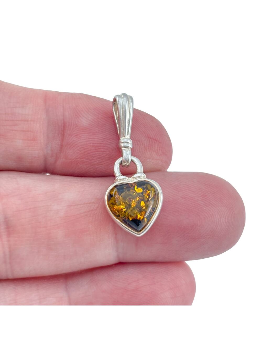 Vintage Sterling Silver 925 Amber Heart Pendant